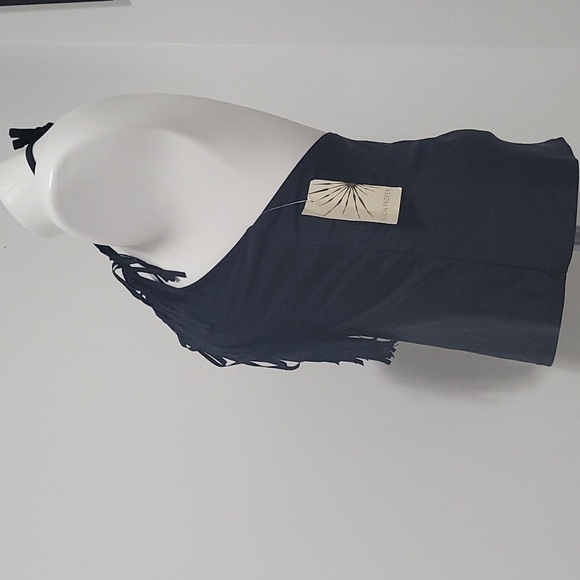 JESSICA SIMPSON SWIM HALTER TIE BIKINI FRINGE TANKINI BLACK TOP M SIZE M - Picture 3 of 10